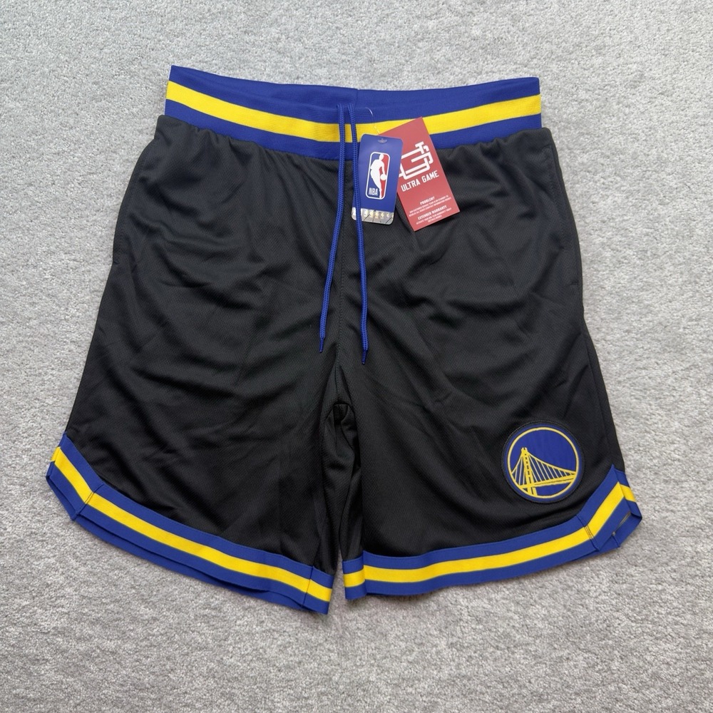 Ultra Game NBA Golden State Warriors Mens L Black Mesh Basketball Shorts NWT